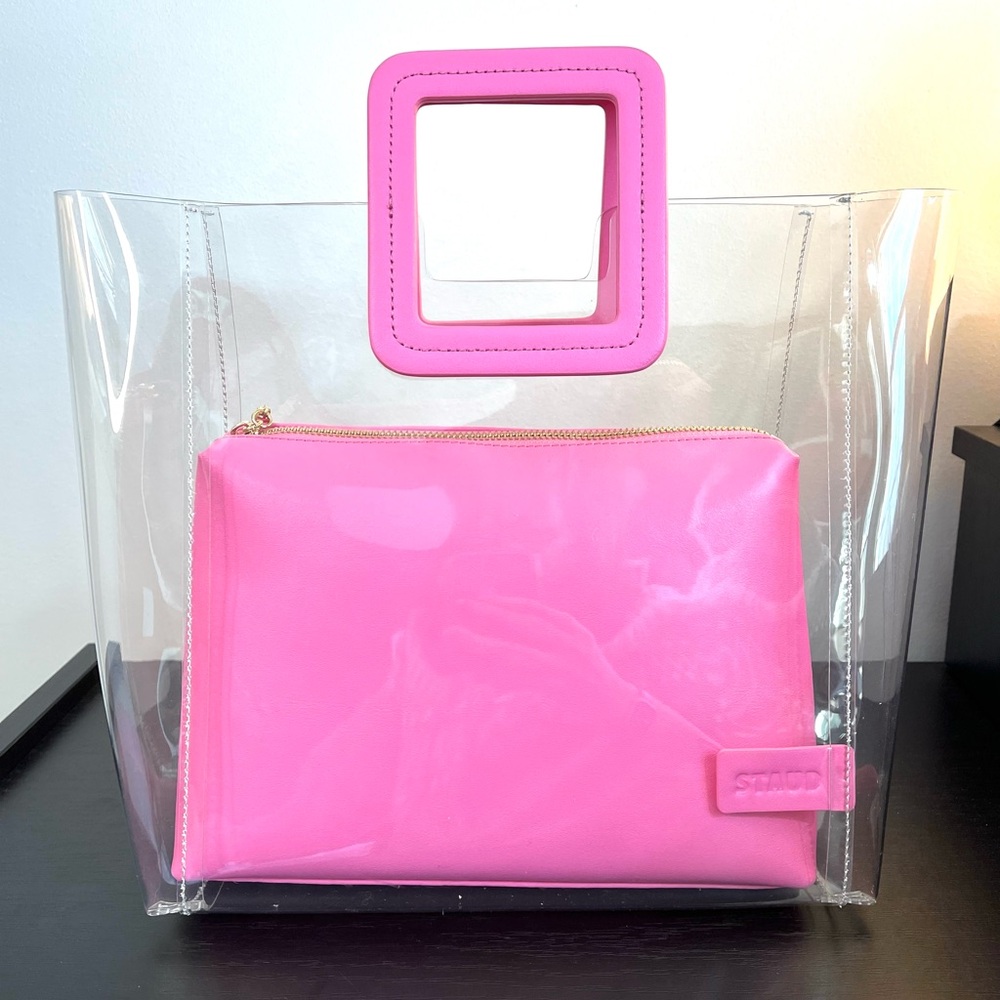 NWOT STAUD Shirley Clear PVC Tote with Removable Pink Leather Bag